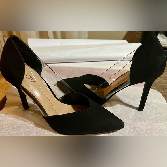Abound Alana Pointed Faux Suede&Clear Side Pointy Heels Black Size 7 Almost New - Picture 3 of 6